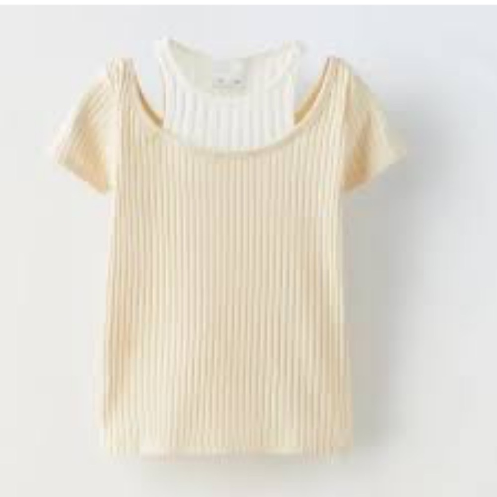 Zara Cream Ribbed Cutout Top